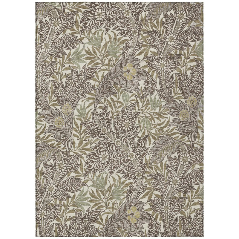 3' X 5' Coffee And Brown Botanical Leaves Washable Indoor Outdoor Area Rug Homeroots Outdoor