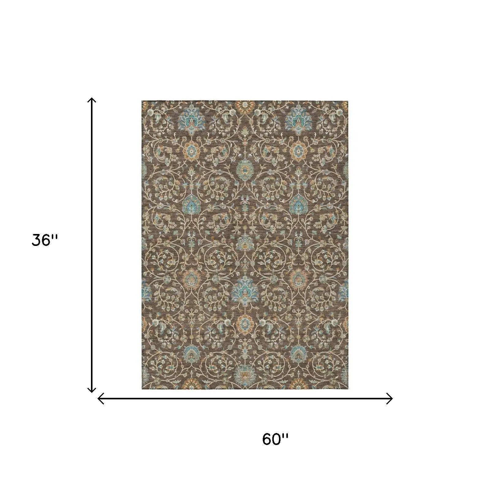 3' X 5' Coffee And Brown Floral Washable Indoor Outdoor Area Rug Homeroots Outdoor