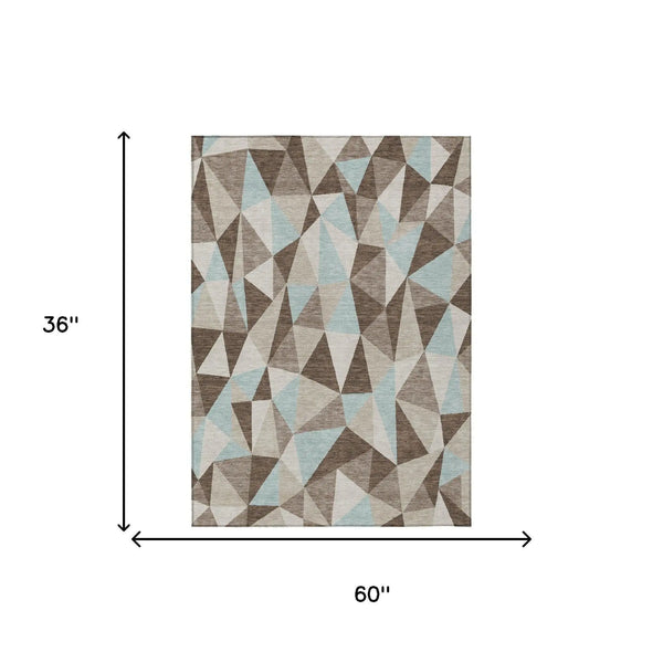 3' X 5' Coffee And Brown Geometric Washable Indoor Outdoor Area Rug Homeroots Outdoor