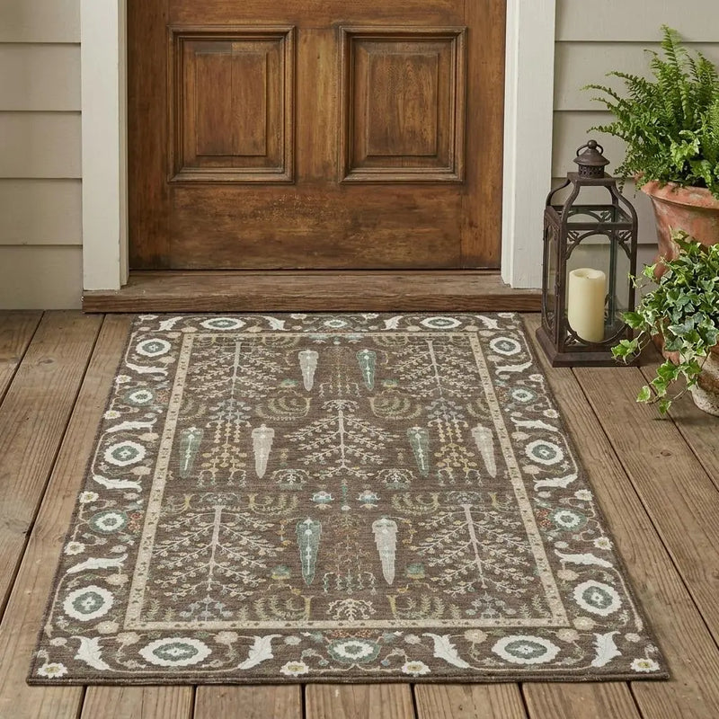 3' X 5' Coffee And Brown Oriental Washable Indoor Outdoor Area Rug Homeroots Outdoor