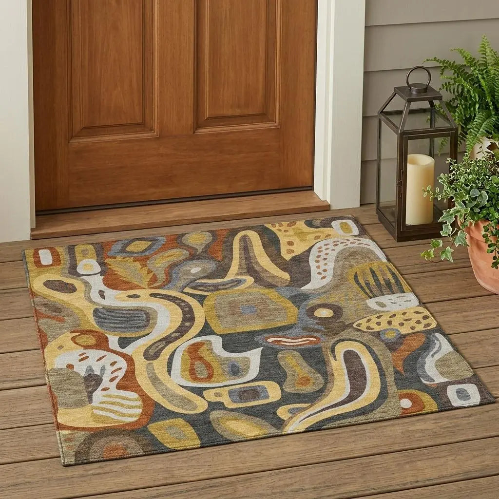 3' X 5' Coffee And Chocolate Abstract Washable Indoor Outdoor Area Rug Homeroots Outdoor