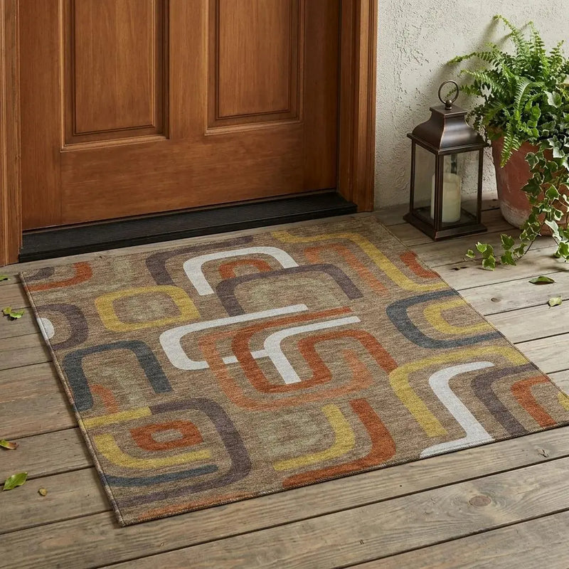 3' X 5' Coffee And Chocolate Geometric Washable Indoor Outdoor Area Rug Homeroots Outdoor