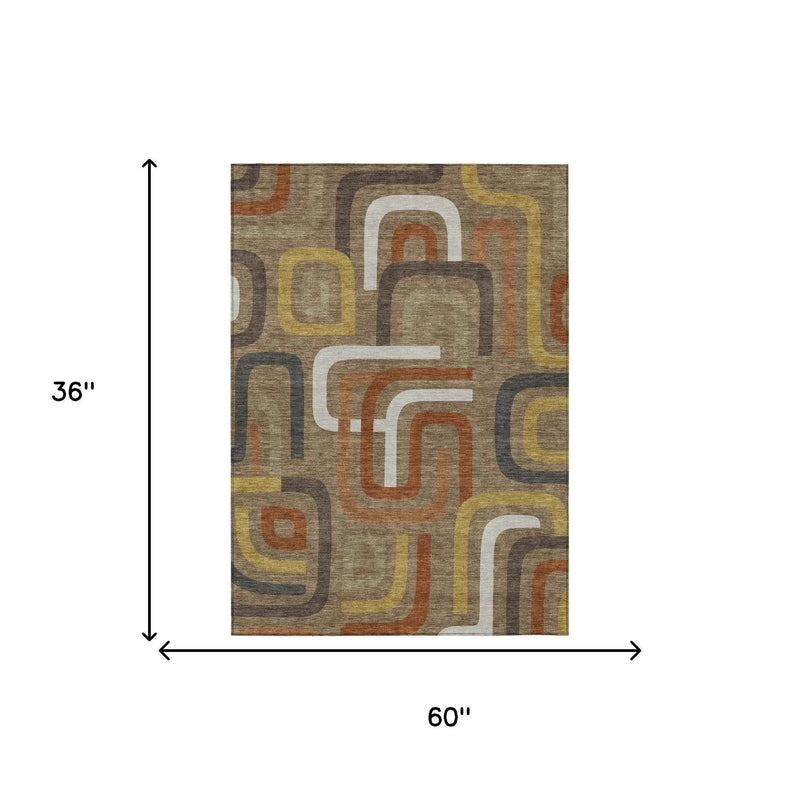 3' X 5' Coffee And Chocolate Geometric Washable Indoor Outdoor Area Rug Homeroots Outdoor