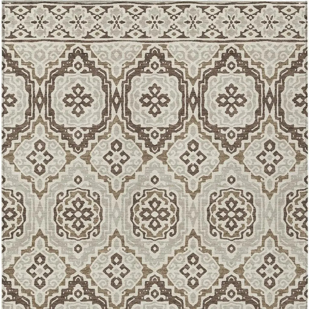 3' X 5' Coffee And Gray Tribal Washable Indoor Outdoor Area Rug Homeroots Outdoor