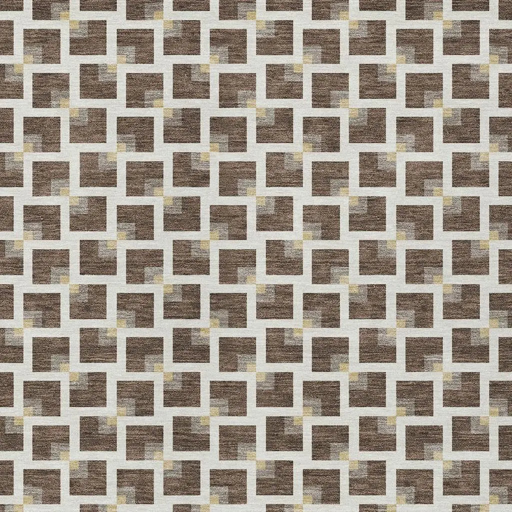 3' X 5' Coffee And Ivory Geometric Washable Indoor Outdoor Area Rug Homeroots Outdoor
