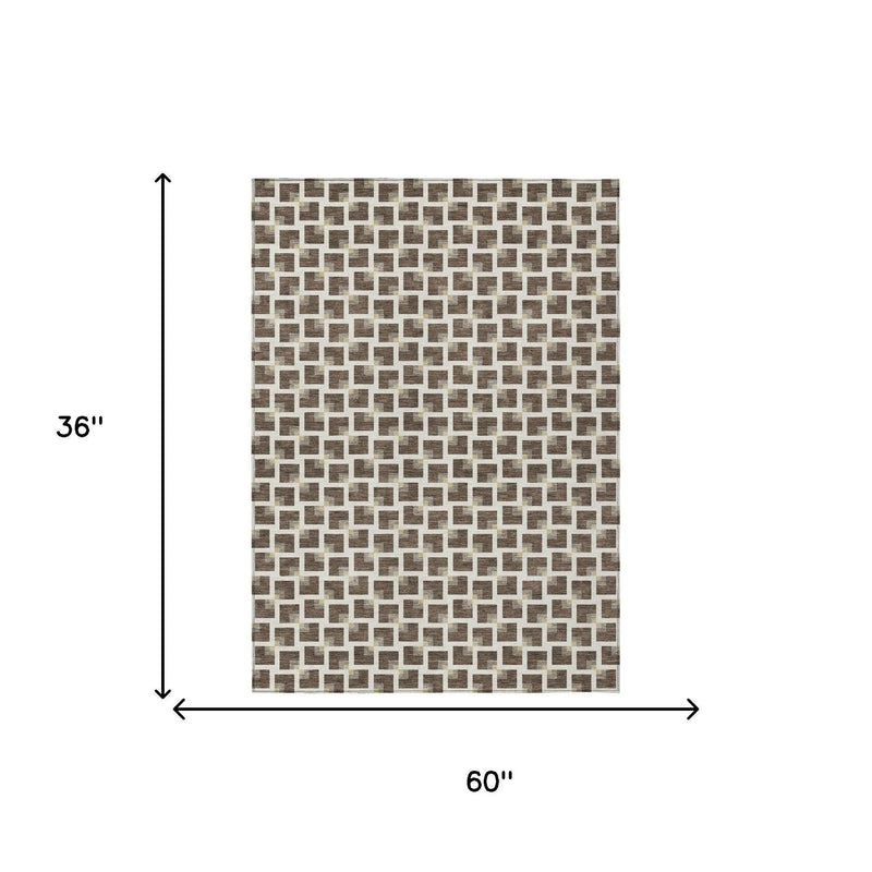 3' X 5' Coffee And Ivory Geometric Washable Indoor Outdoor Area Rug Homeroots Outdoor