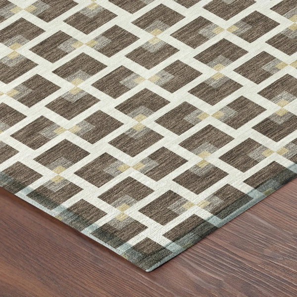3' X 5' Coffee And Ivory Geometric Washable Indoor Outdoor Area Rug Homeroots Outdoor