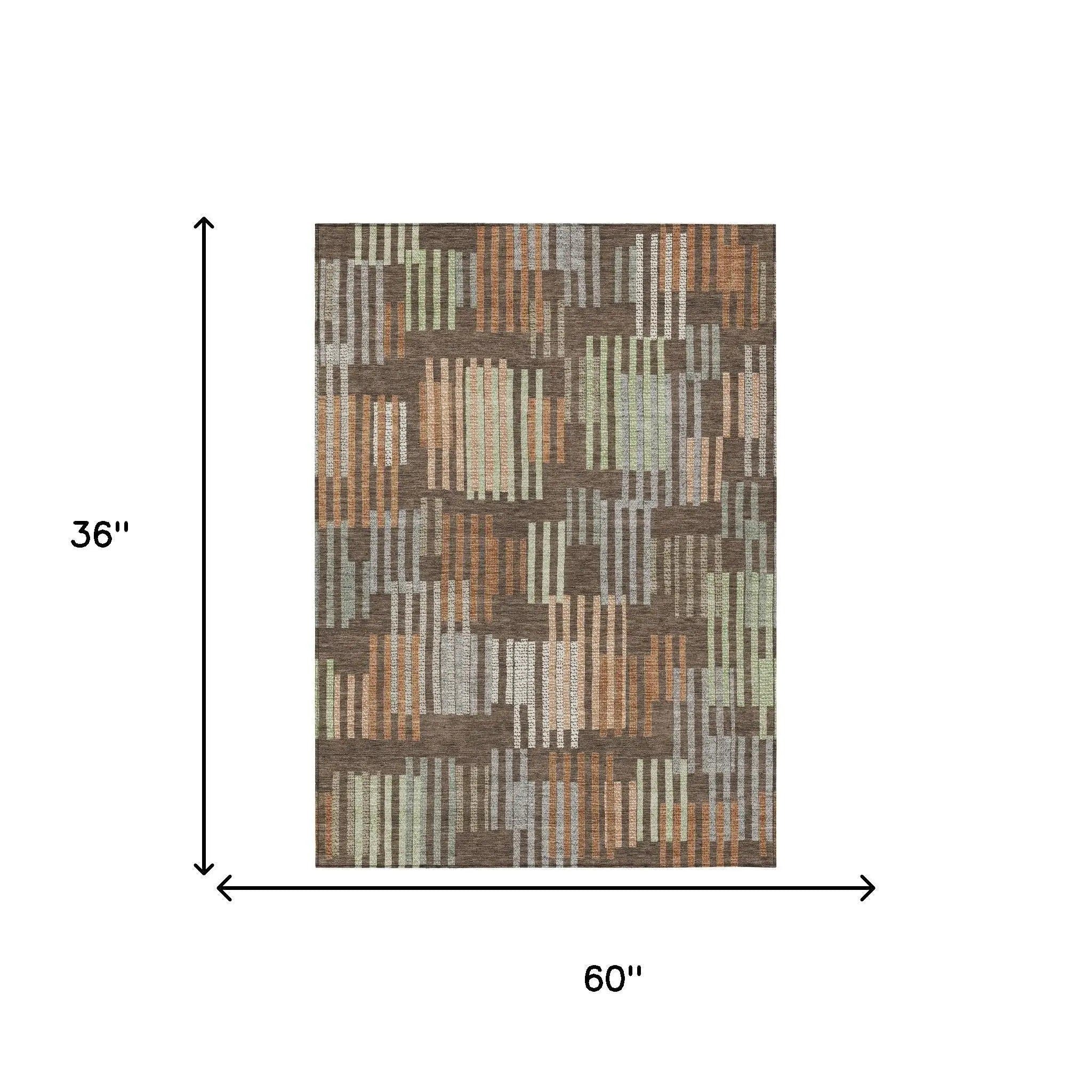 3' X 5' Coffee And Orange Striped Washable Indoor Outdoor Area Rug Homeroots Outdoor