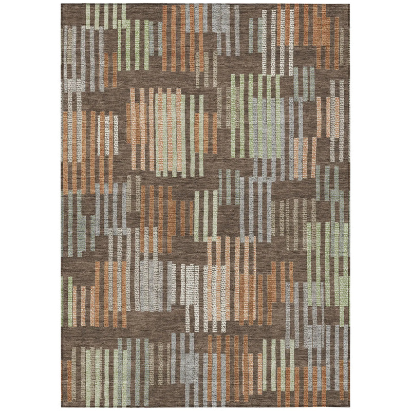 3' X 5' Coffee And Orange Striped Washable Indoor Outdoor Area Rug Homeroots Outdoor