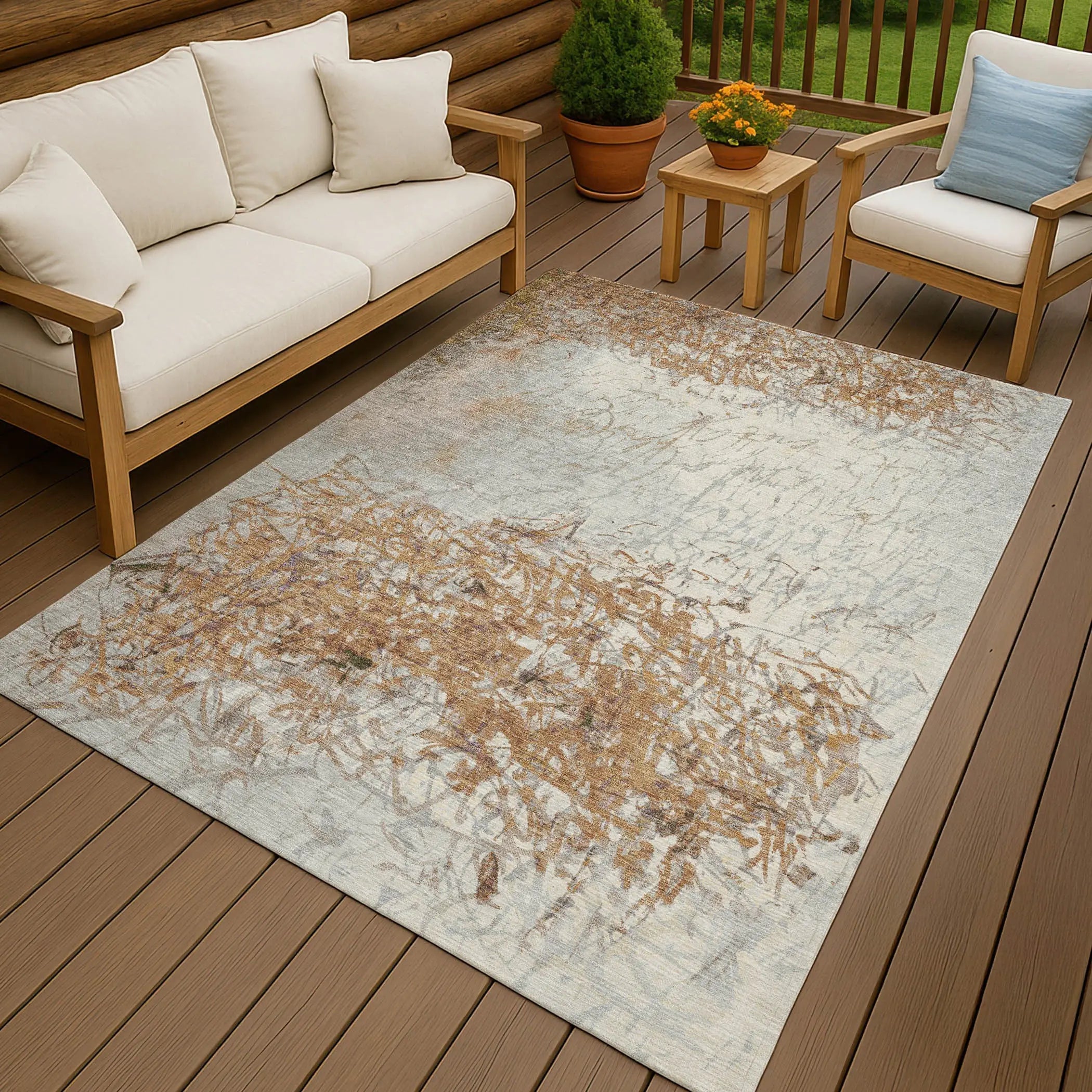 3' X 5' Copper And Beige Abstract Washable Indoor Outdoor Area Rug Homeroots Outdoor