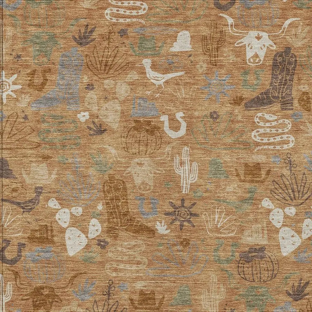 3' X 5' Copper And Beige Cactus Washable Indoor Outdoor Area Rug Homeroots Outdoor