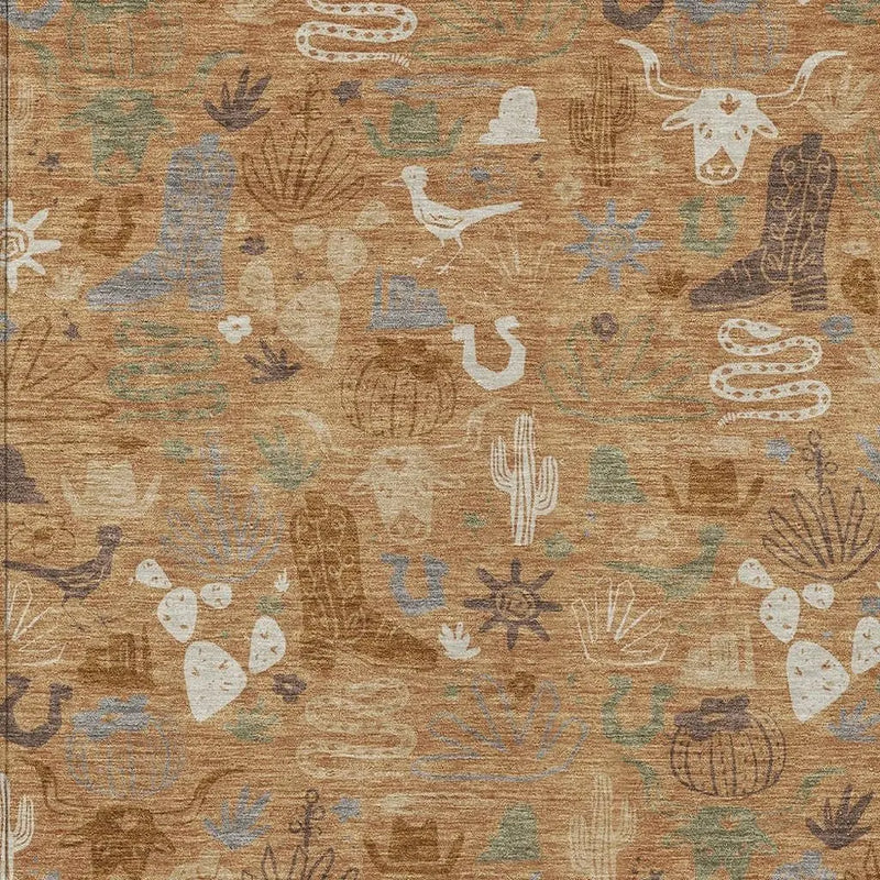 3' X 5' Copper And Beige Cactus Washable Indoor Outdoor Area Rug Homeroots Outdoor