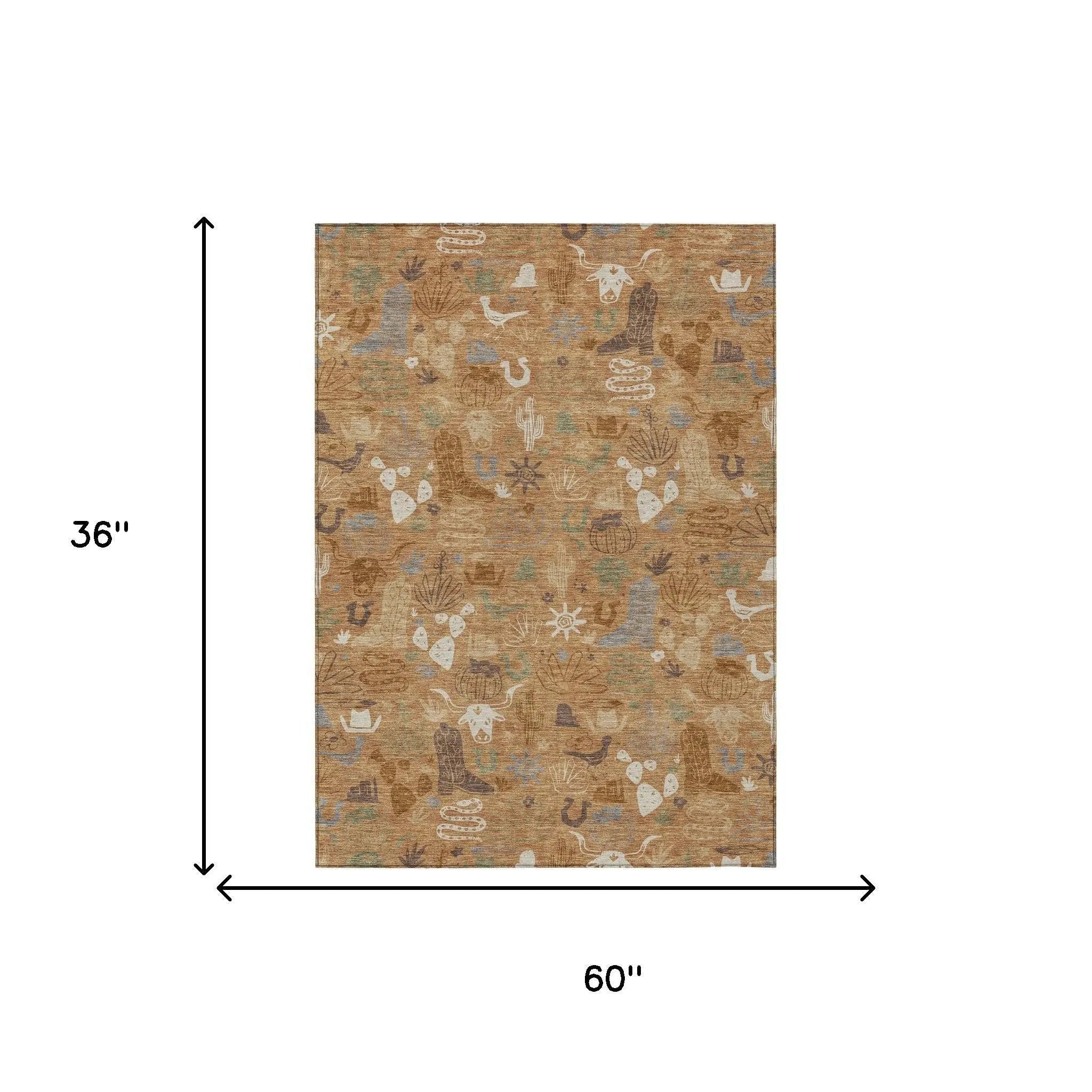3' X 5' Copper And Beige Cactus Washable Indoor Outdoor Area Rug Homeroots Outdoor