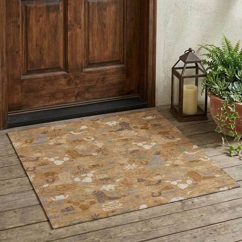 3' X 5' Copper And Beige Cactus Washable Indoor Outdoor Area Rug Homeroots Outdoor