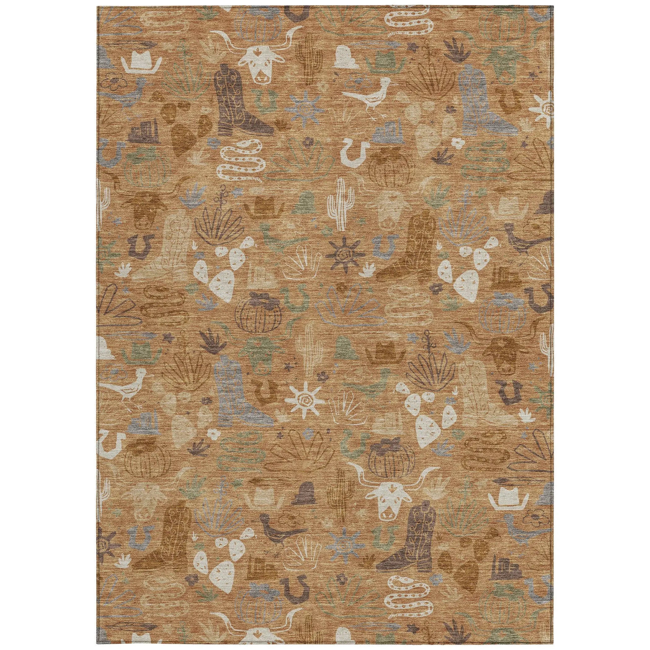3' X 5' Copper And Beige Cactus Washable Indoor Outdoor Area Rug Homeroots Outdoor