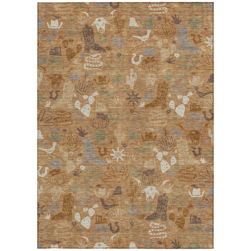 3' X 5' Copper And Beige Cactus Washable Indoor Outdoor Area Rug Homeroots Outdoor