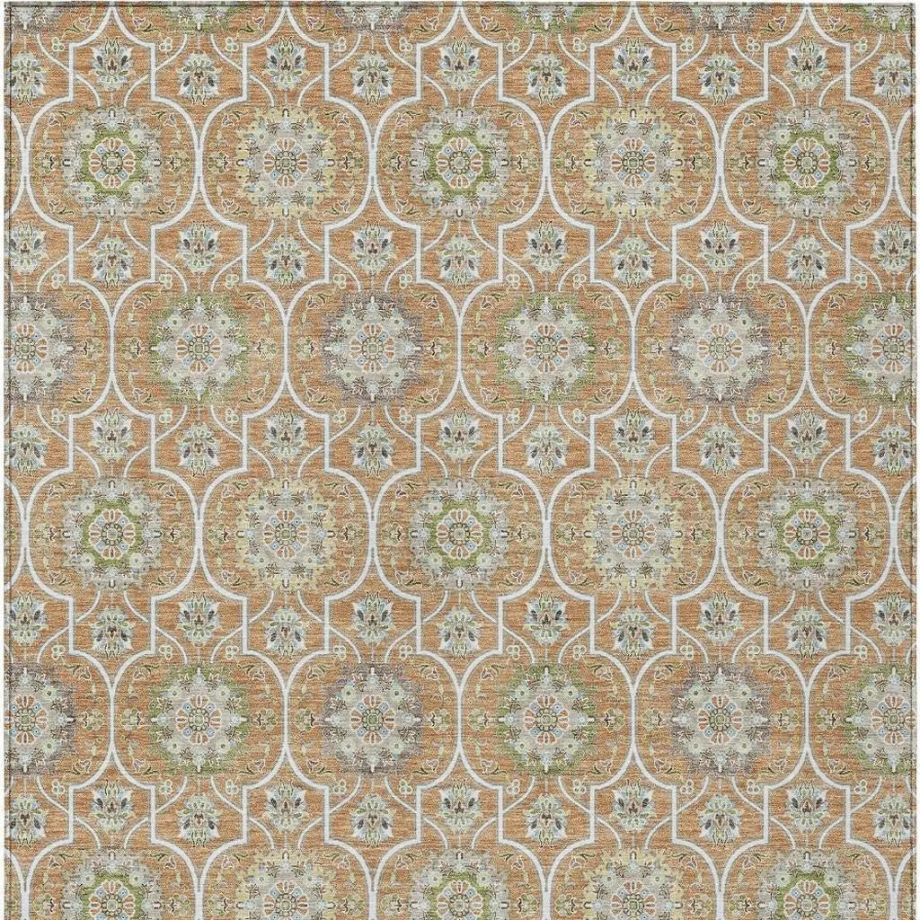 3' X 5' Copper And Beige Floral Medallion Washable Indoor Outdoor Area Rug Homeroots Outdoor