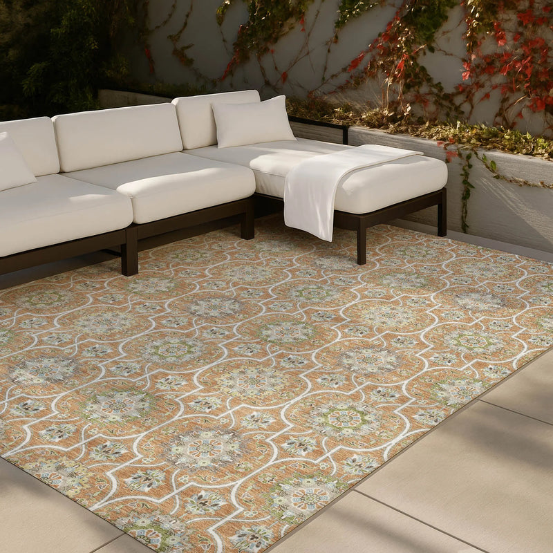 3' X 5' Copper And Beige Floral Medallion Washable Indoor Outdoor Area Rug Homeroots Outdoor