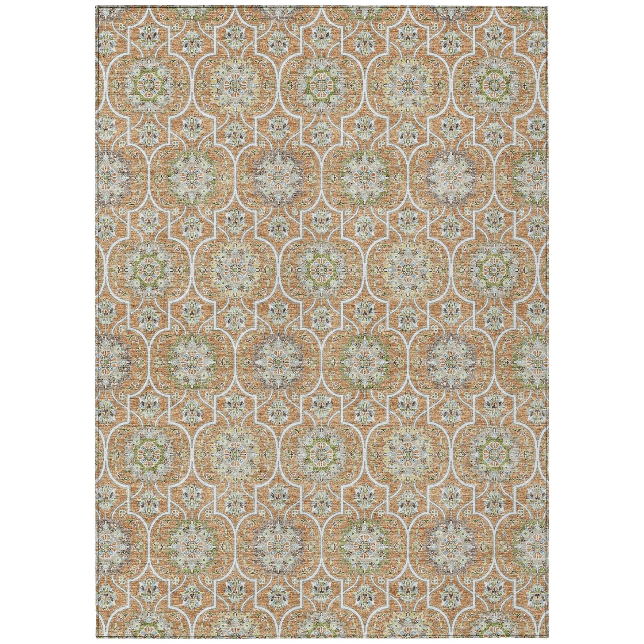 3' X 5' Copper And Beige Floral Medallion Washable Indoor Outdoor Area Rug Homeroots Outdoor