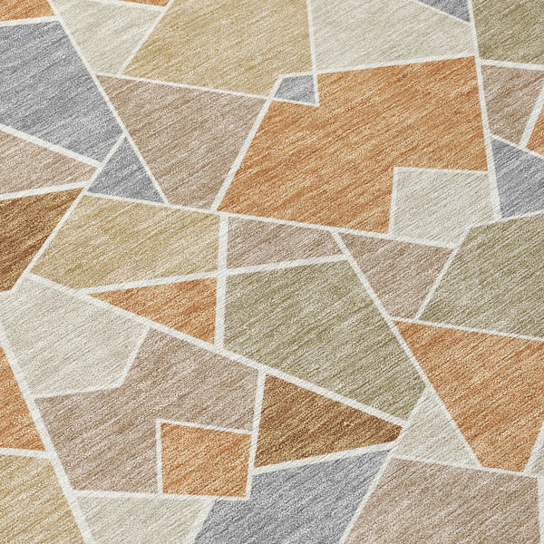 3' X 5' Copper And Beige Geometric Washable Indoor Outdoor Area Rug Homeroots Outdoor