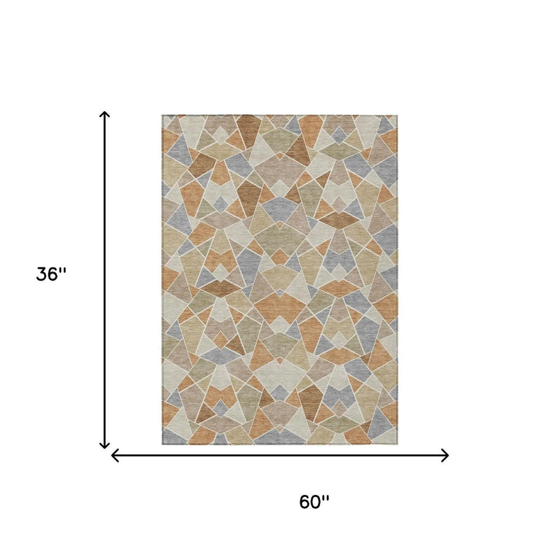 3' X 5' Copper And Beige Geometric Washable Indoor Outdoor Area Rug Homeroots Outdoor