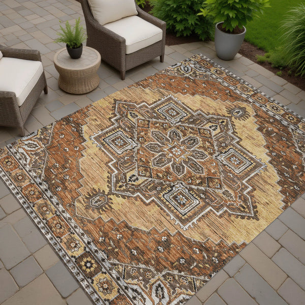 3' X 5' Copper And Beige Oriental Washable Indoor Outdoor Area Rug Homeroots Outdoor