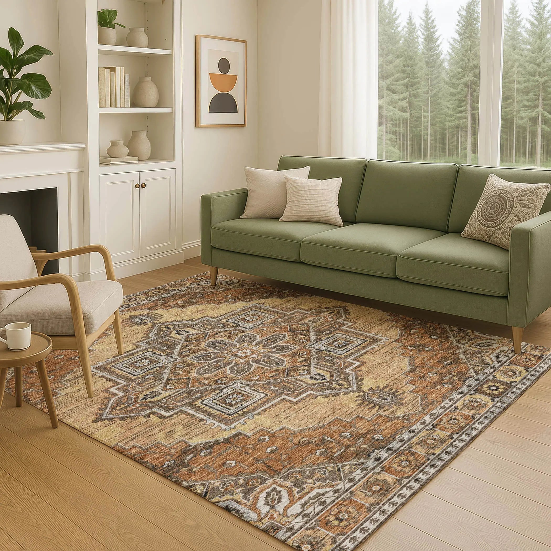 3' X 5' Copper And Beige Oriental Washable Indoor Outdoor Area Rug Homeroots Outdoor