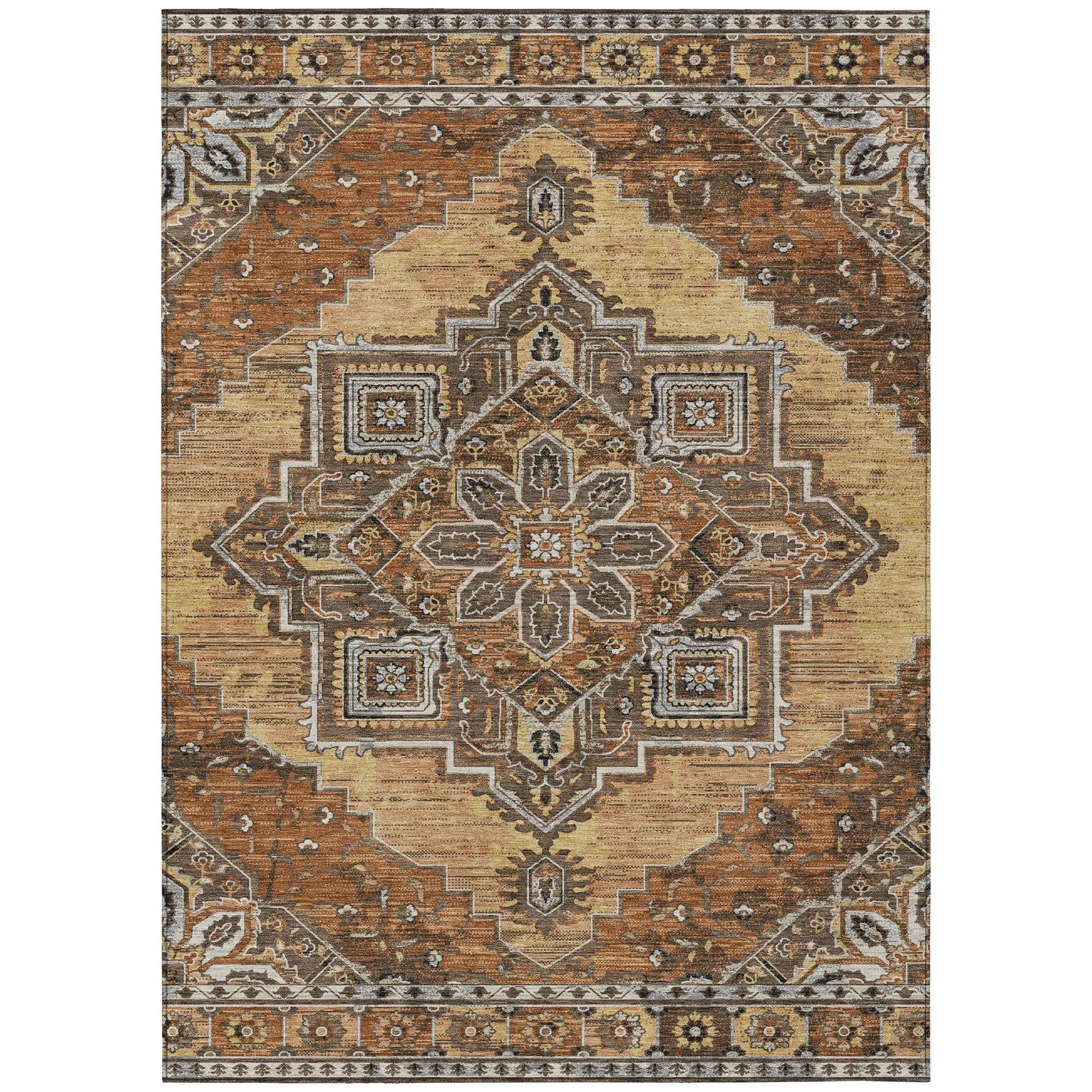 3' X 5' Copper And Beige Oriental Washable Indoor Outdoor Area Rug Homeroots Outdoor