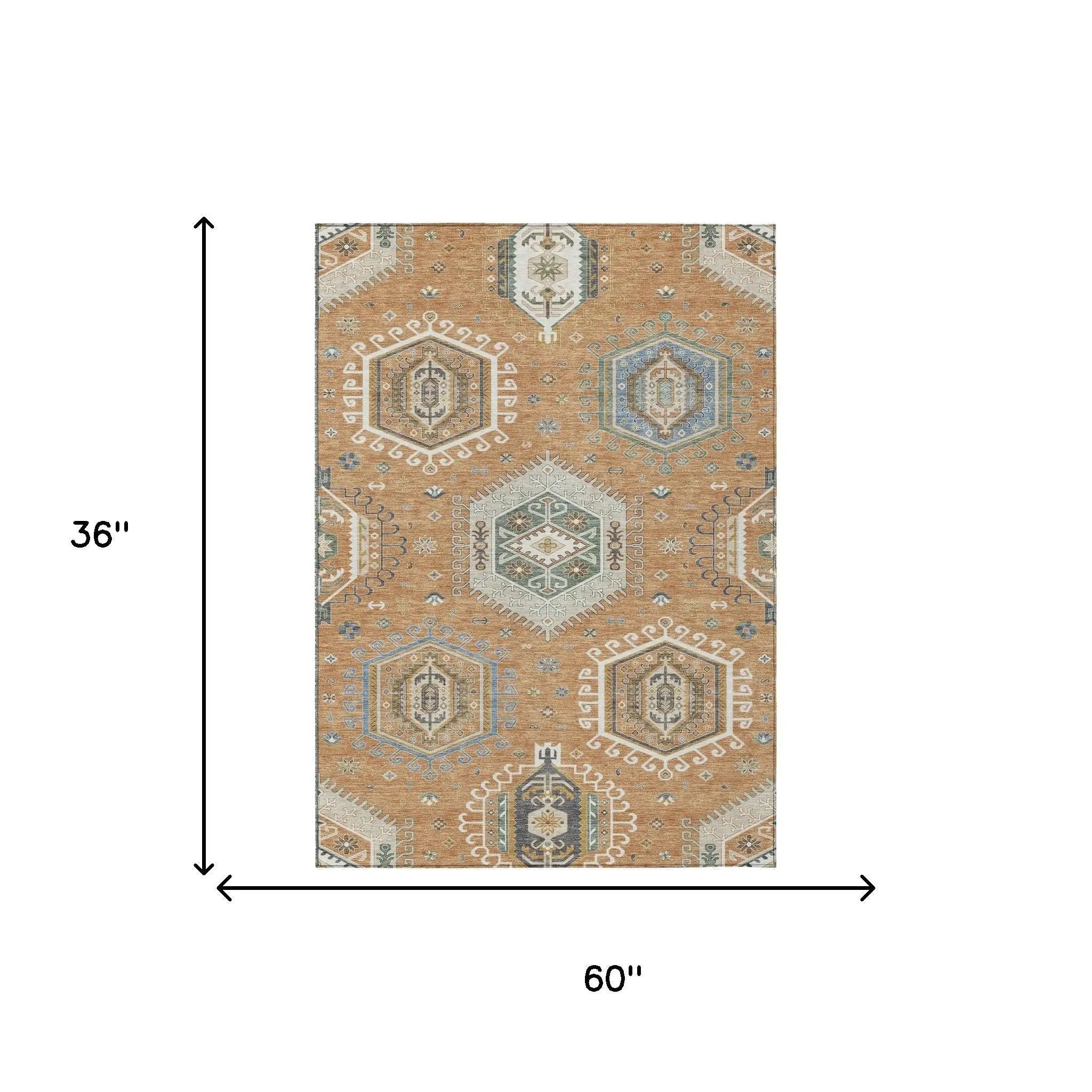 3' X 5' Copper And Beige Tribal Washable Indoor Outdoor Area Rug Homeroots Outdoor