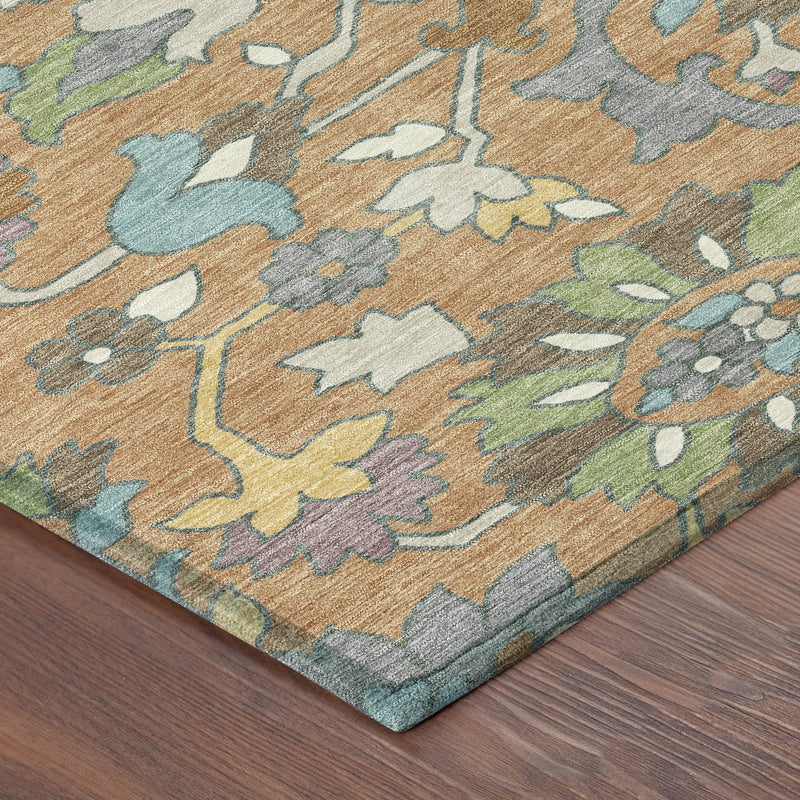 Multicolor floral area rug in beige, featuring intricate patterns, soft texture, and a contemporary style.
