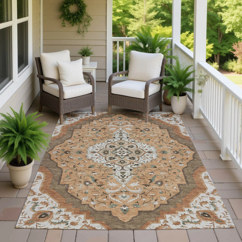 3' X 5' Copper And Blue Medallion Washable Indoor Outdoor Area Rug Homeroots Outdoor