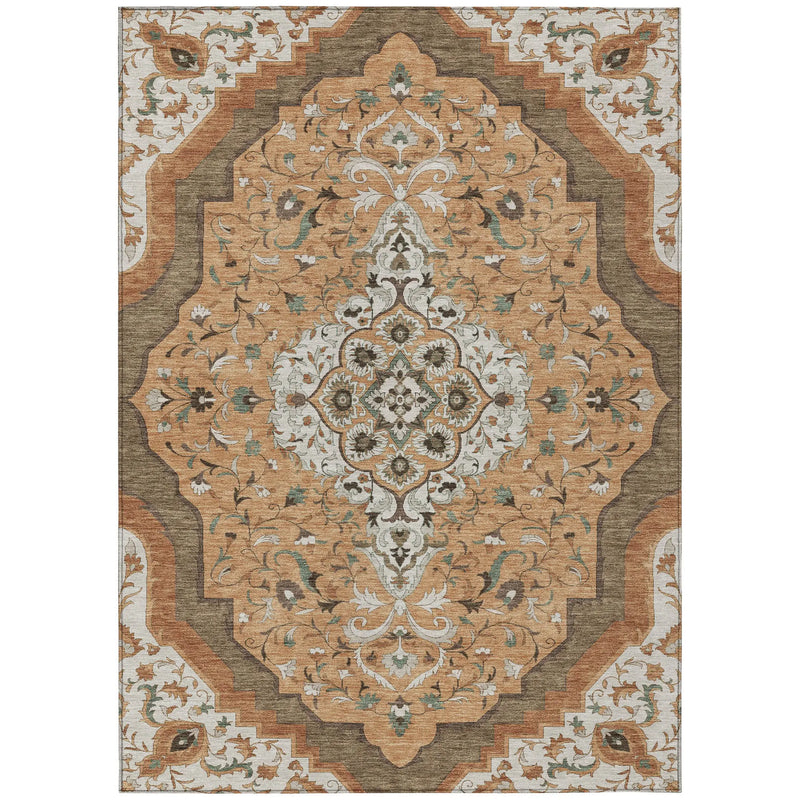 3' X 5' Copper And Blue Medallion Washable Indoor Outdoor Area Rug Homeroots Outdoor