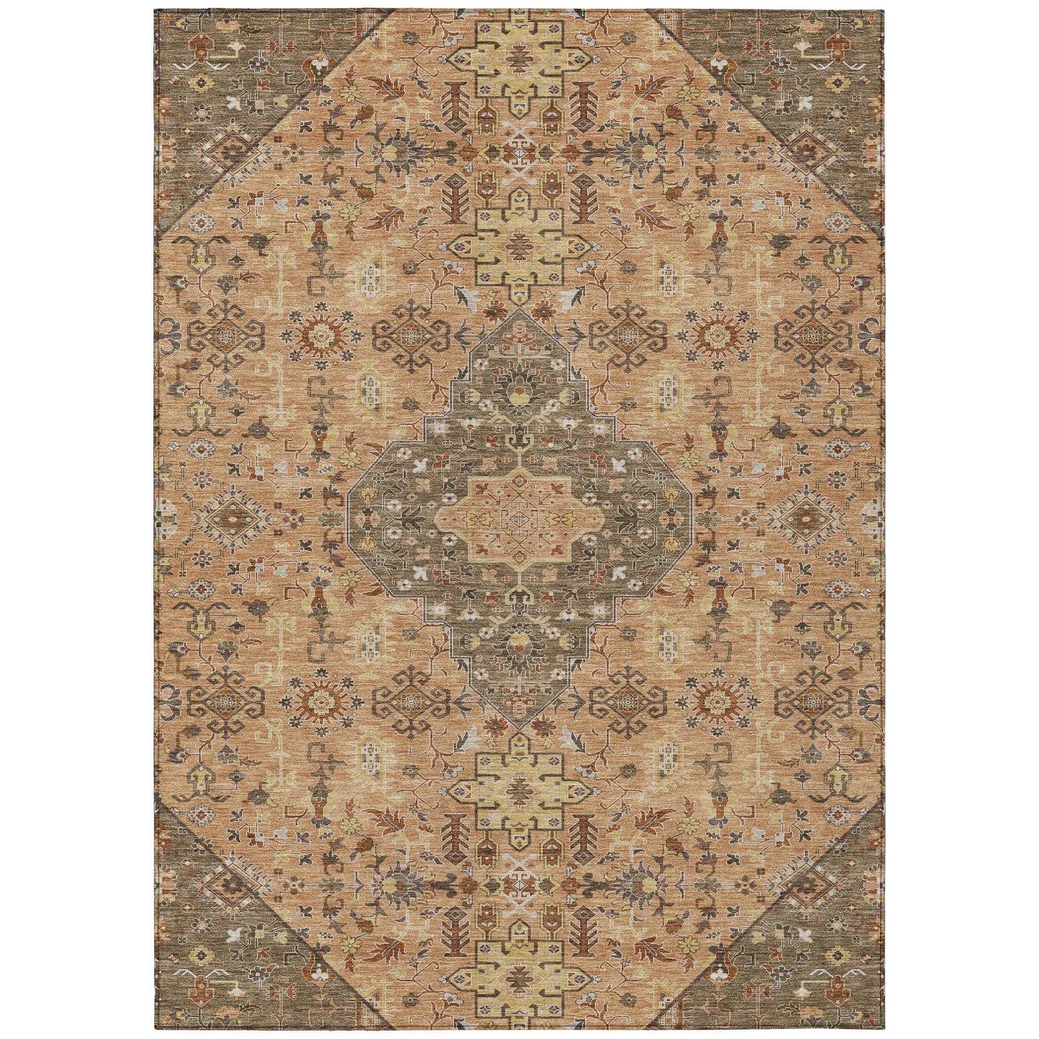 3' X 5' Copper And Blue Medallion Washable Indoor Outdoor Area Rug Homeroots Outdoor