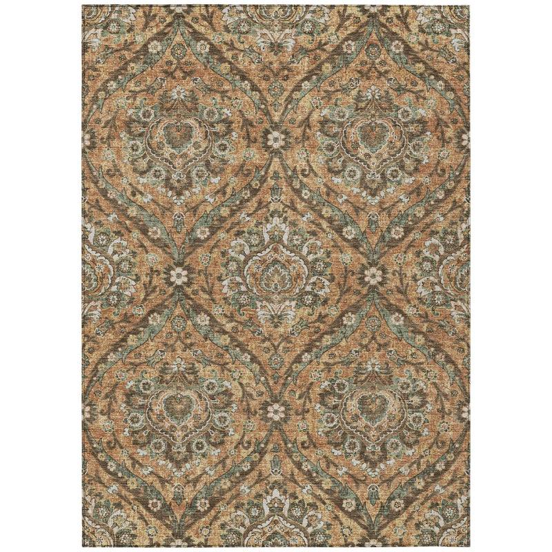 3' X 5' Copper And Gold Floral Washable Indoor Outdoor Area Rug Homeroots Outdoor