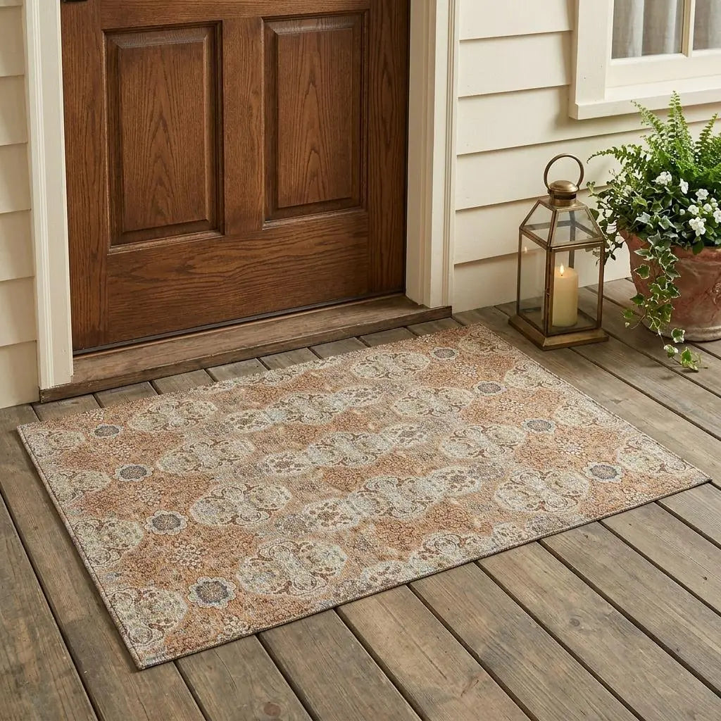 3' X 5' Copper And Gold Floral Washable Indoor Outdoor Area Rug Homeroots Outdoor