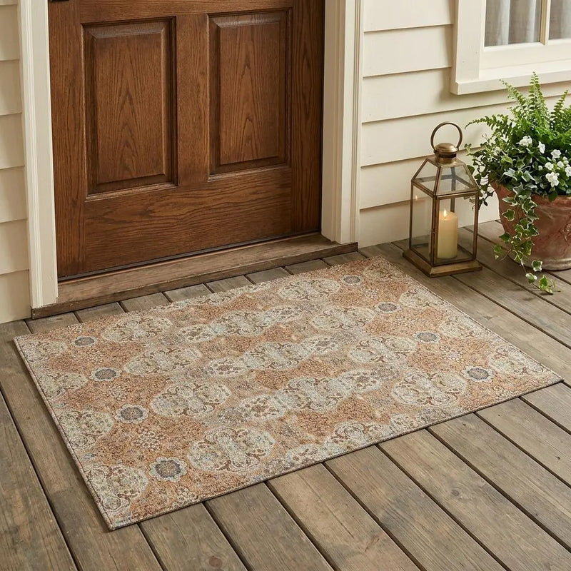 3' X 5' Copper And Gold Floral Washable Indoor Outdoor Area Rug Homeroots Outdoor