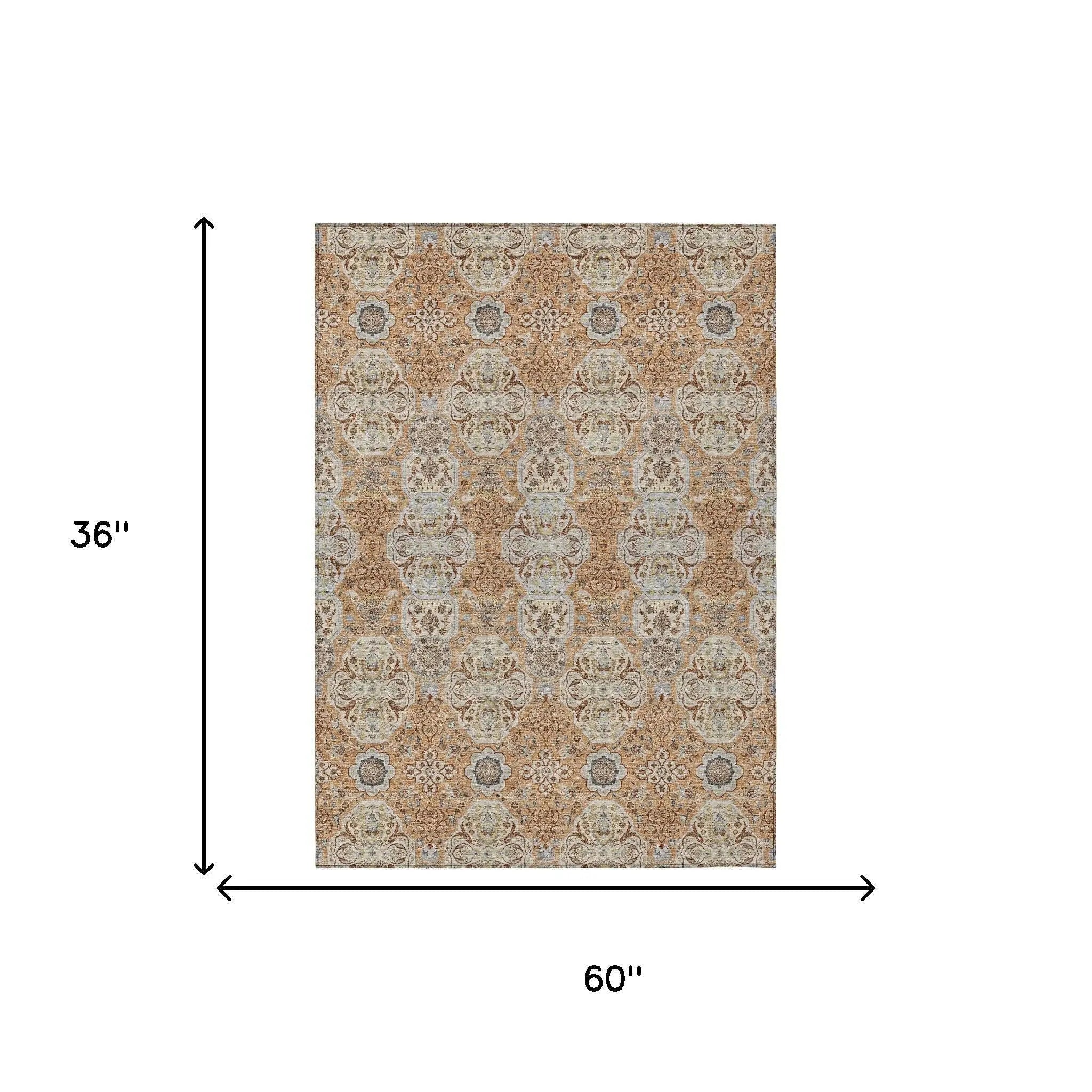 3' X 5' Copper And Gold Floral Washable Indoor Outdoor Area Rug Homeroots Outdoor