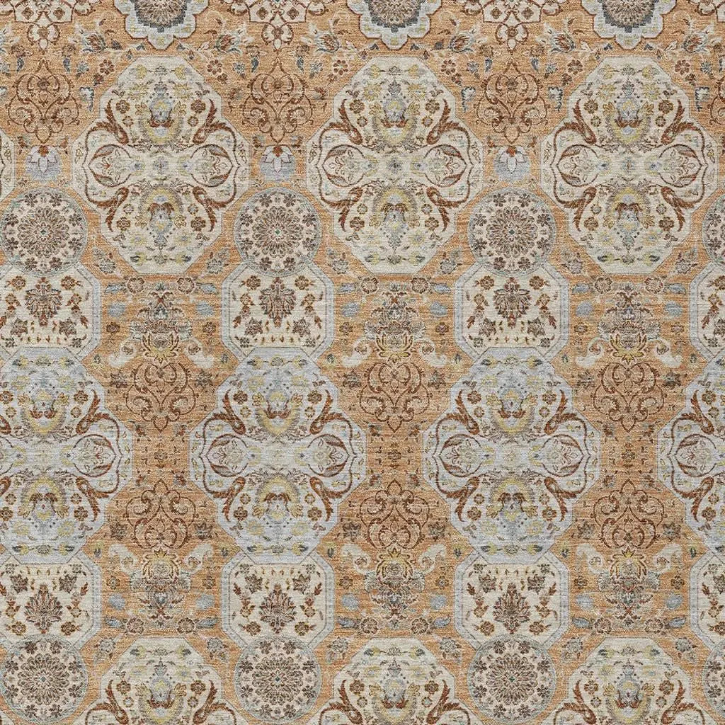 3' X 5' Copper And Gold Floral Washable Indoor Outdoor Area Rug Homeroots Outdoor