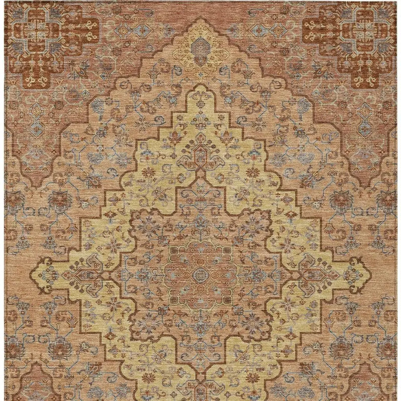 3' X 5' Copper And Gold Medallion Washable Indoor Outdoor Area Rug Homeroots Outdoor