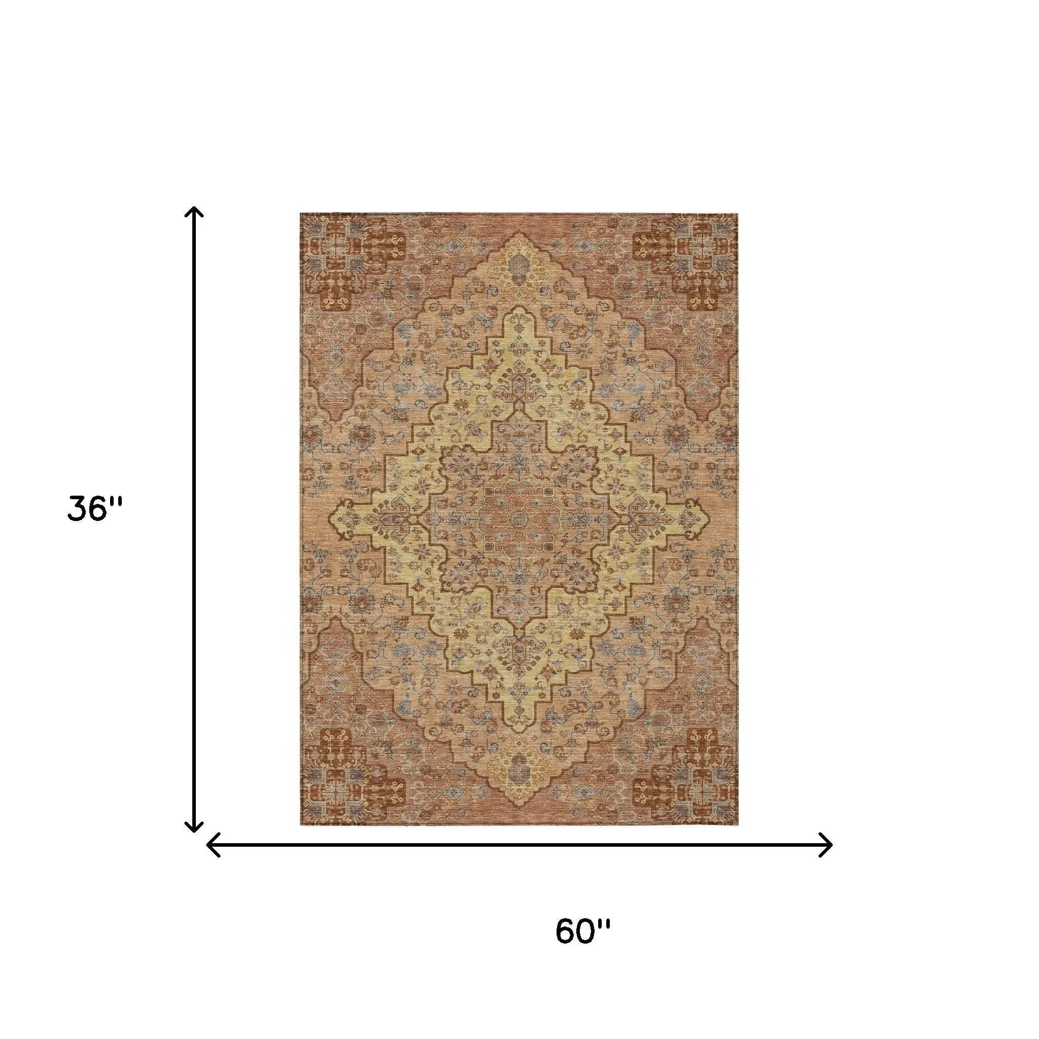 3' X 5' Copper And Gold Medallion Washable Indoor Outdoor Area Rug Homeroots Outdoor