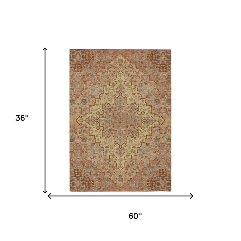 3' X 5' Copper And Gold Medallion Washable Indoor Outdoor Area Rug Homeroots Outdoor