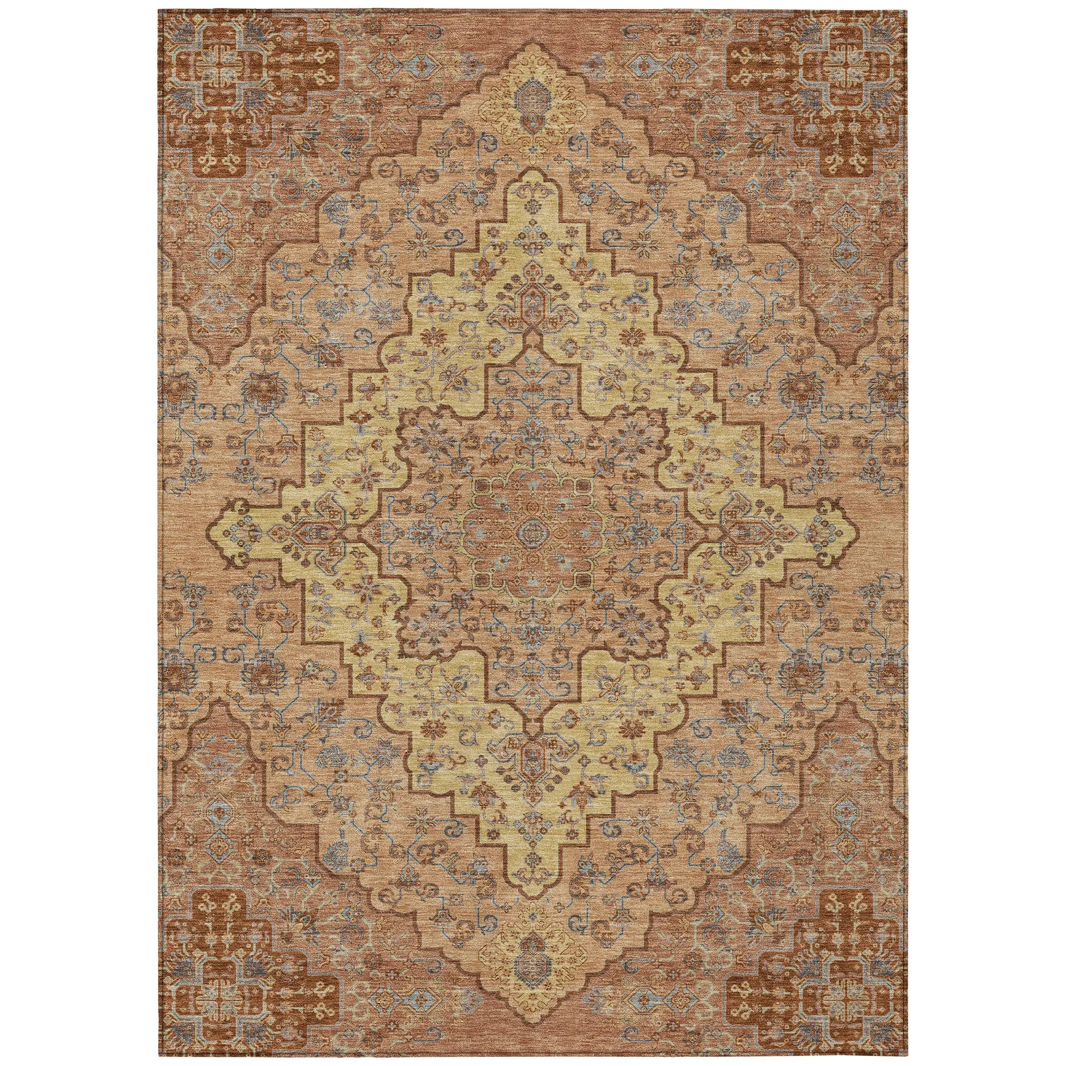 3' X 5' Copper And Gold Medallion Washable Indoor Outdoor Area Rug Homeroots Outdoor
