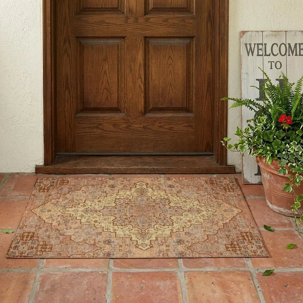 3' X 5' Copper And Gold Medallion Washable Indoor Outdoor Area Rug Homeroots Outdoor