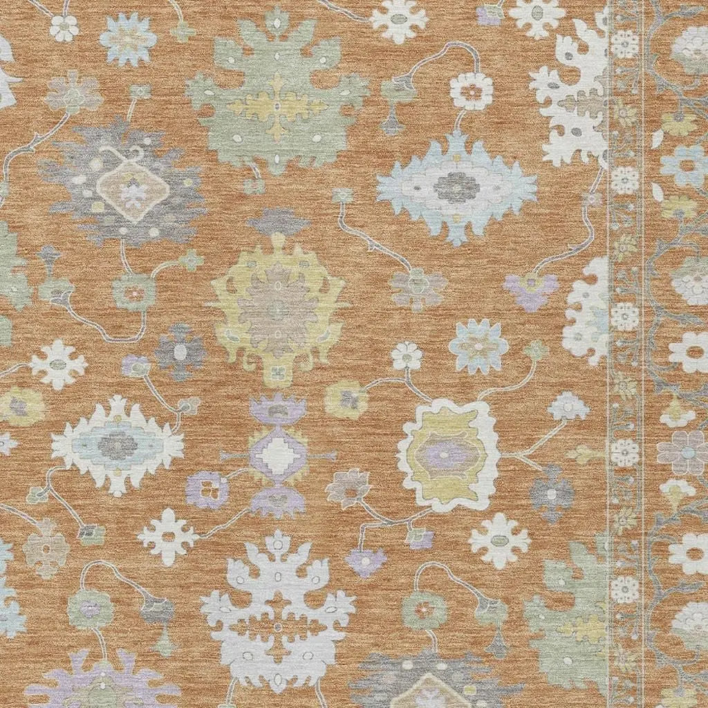 3' X 5' Copper And Gold Oriental Washable Indoor Outdoor Area Rug Homeroots Outdoor