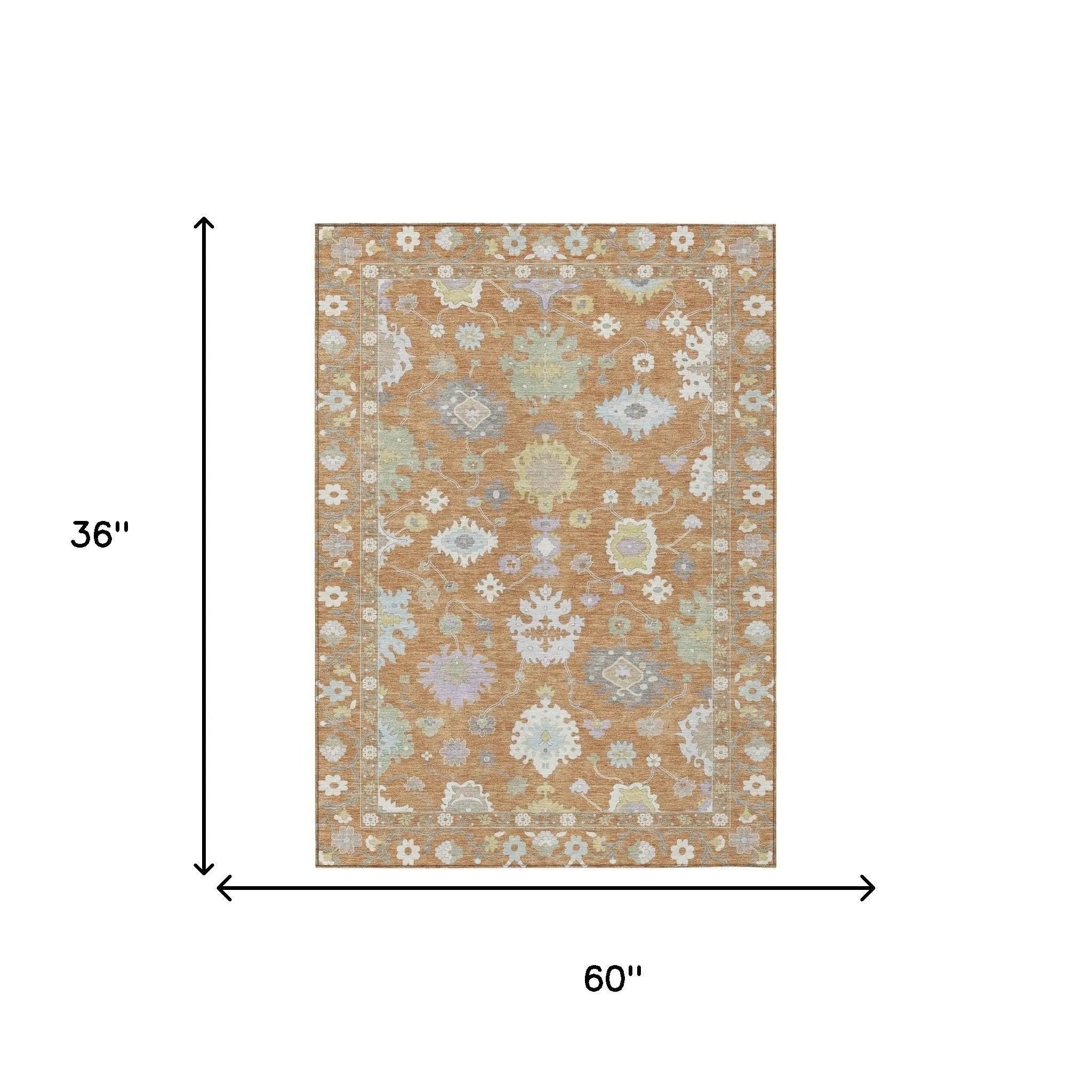 3' X 5' Copper And Gold Oriental Washable Indoor Outdoor Area Rug Homeroots Outdoor