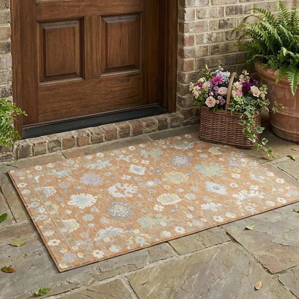 3' X 5' Copper And Gold Oriental Washable Indoor Outdoor Area Rug Homeroots Outdoor