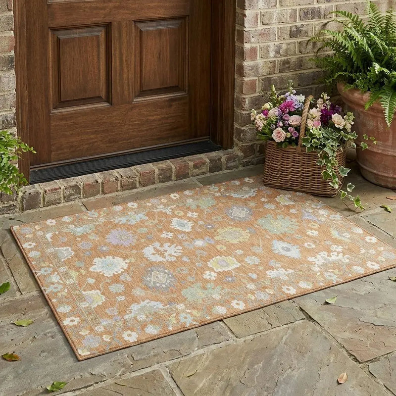 3' X 5' Copper And Gold Oriental Washable Indoor Outdoor Area Rug Homeroots Outdoor