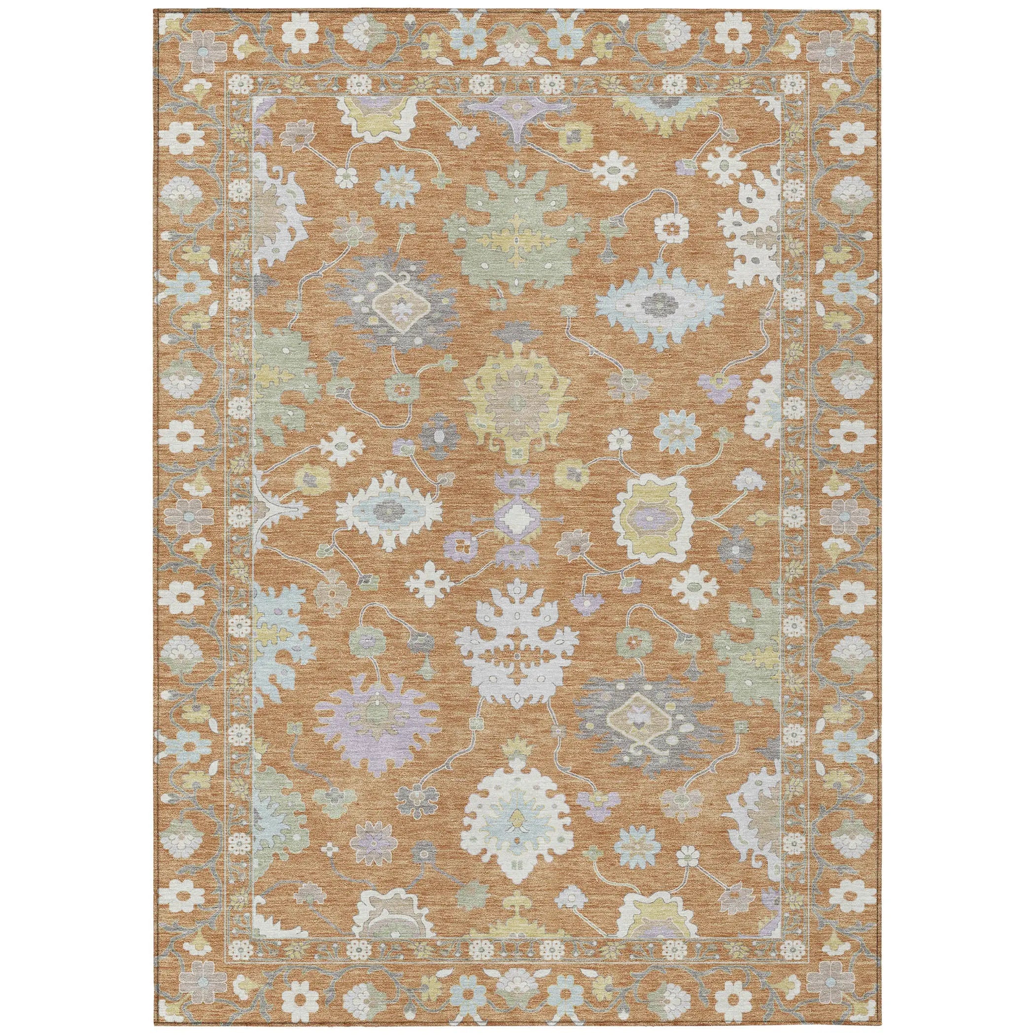 3' X 5' Copper And Gold Oriental Washable Indoor Outdoor Area Rug Homeroots Outdoor