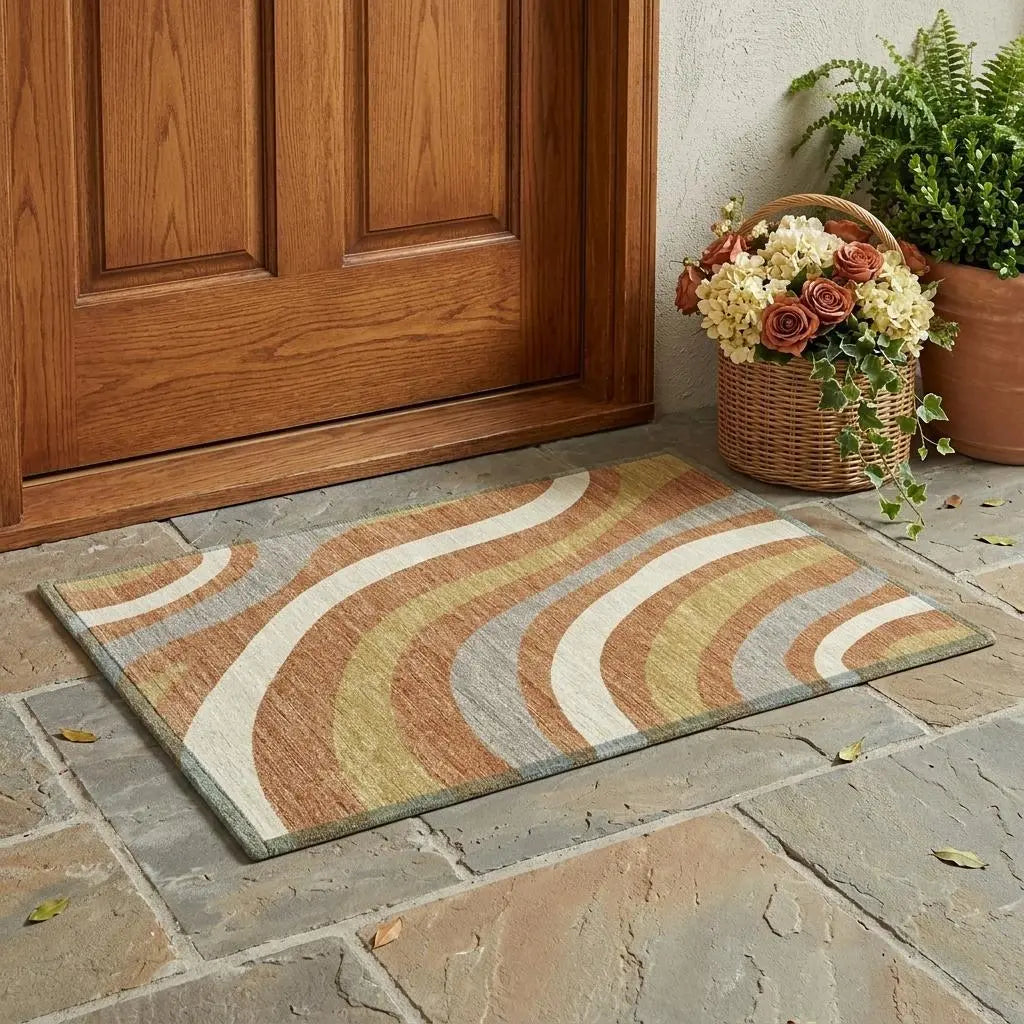 3' X 5' Copper And Gold Striped Washable Indoor Outdoor Area Rug Homeroots Outdoor