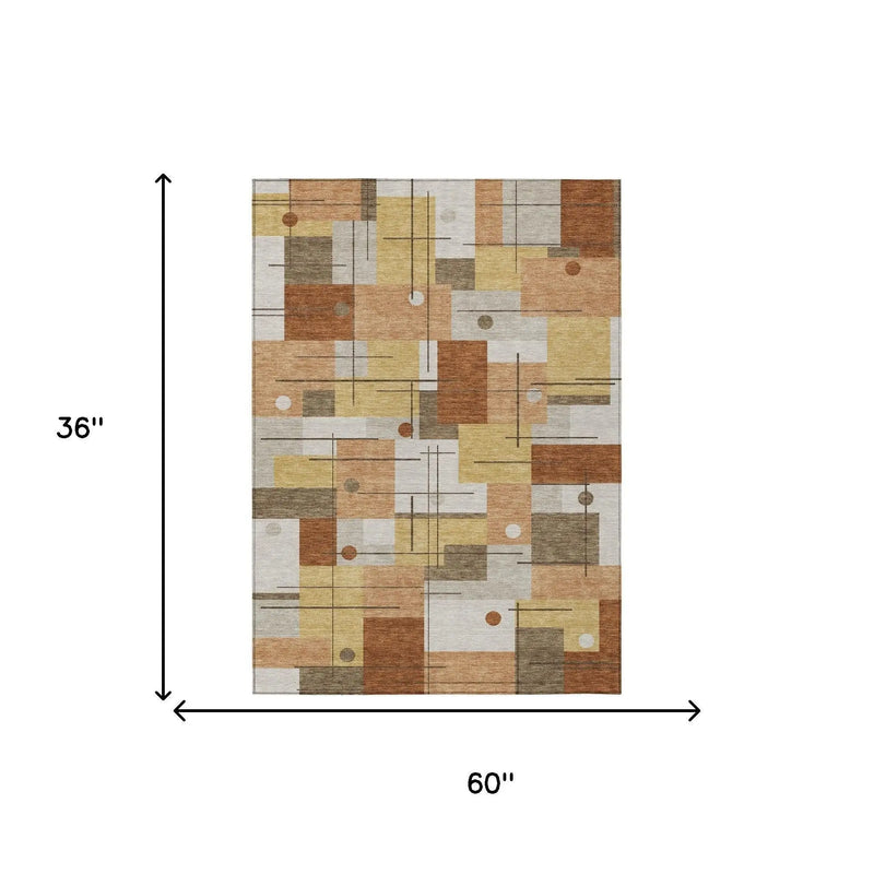 3' X 5' Copper And Graphite Geometric Washable Indoor Outdoor Area Rug Homeroots Outdoor